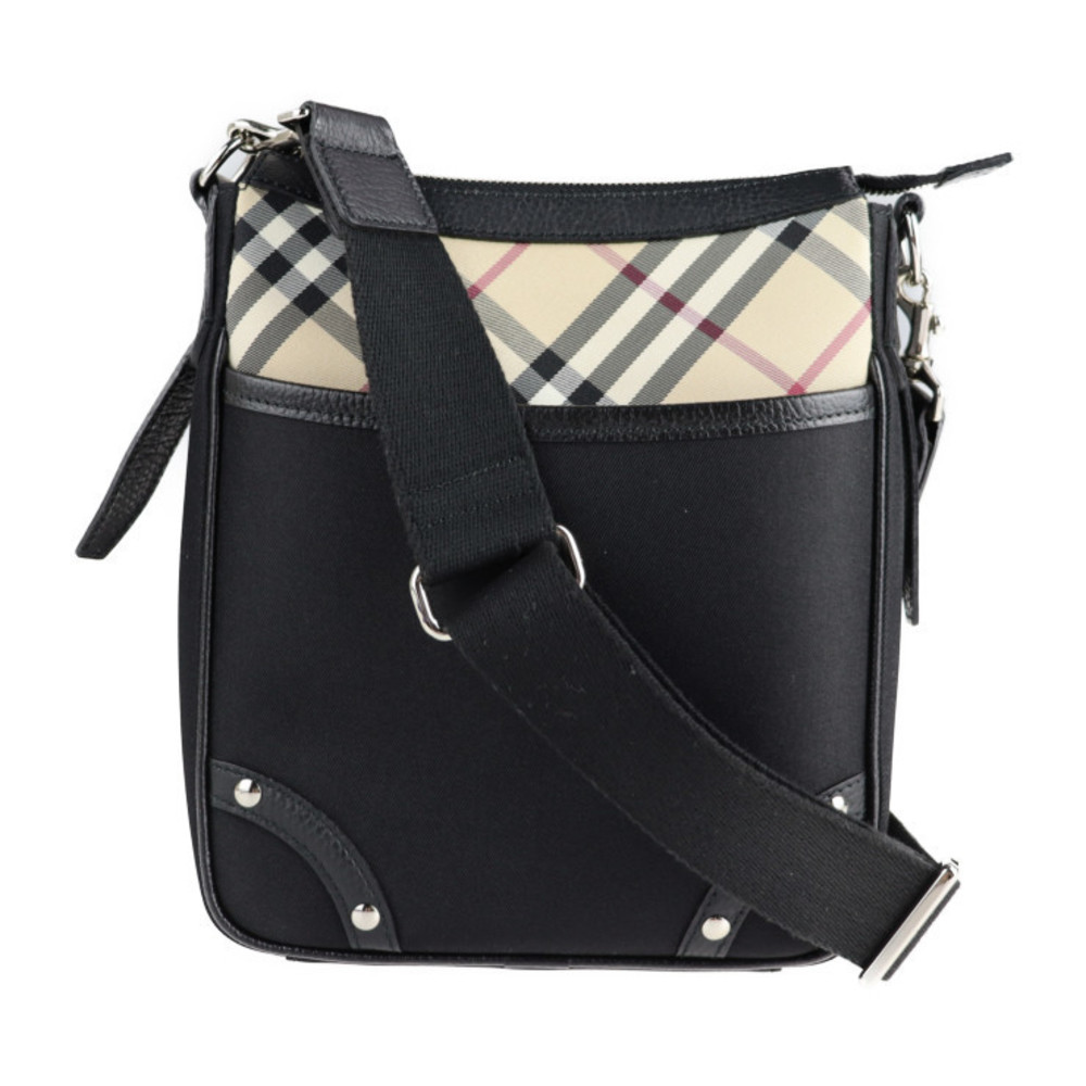 Burberry Shoulder Bag Canvas Leather Black Beige
